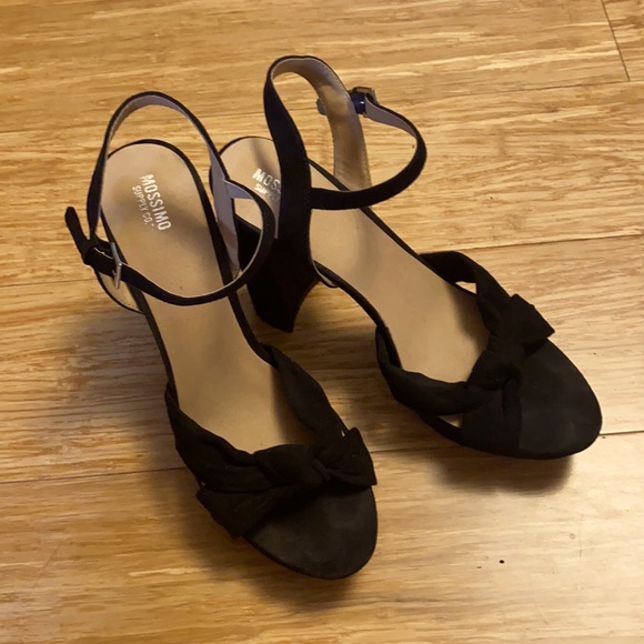Black Faux-Suede Ankle Strap Heels - Picture 1 of 4